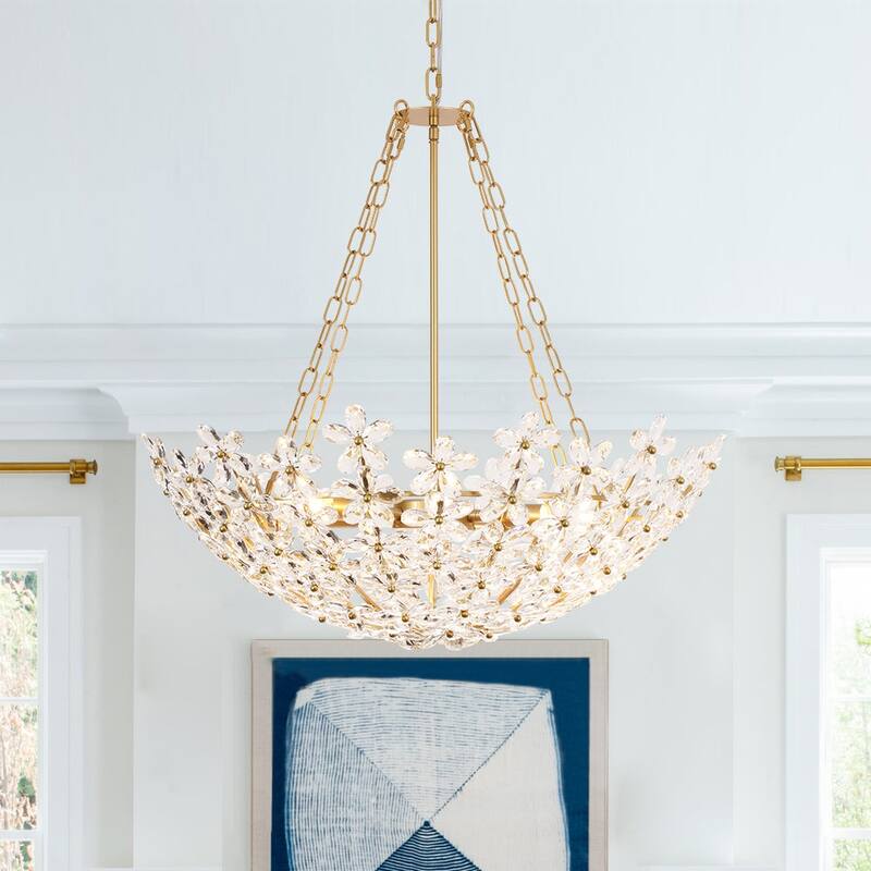 Glam Luxury Sculptural Faceted Crystal Flower Vine Chandelier 28.7in