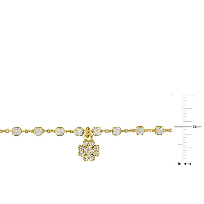 Miadora 3.3mm Discs Cubic 4 Leaf Clover Charm Bracelet Yellow Plated Sterling Silver