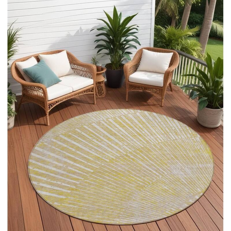 Allumo Artistic Abstract Weather Resistant Timeless Fusion Outdoor Rug - 8' Round - Beige