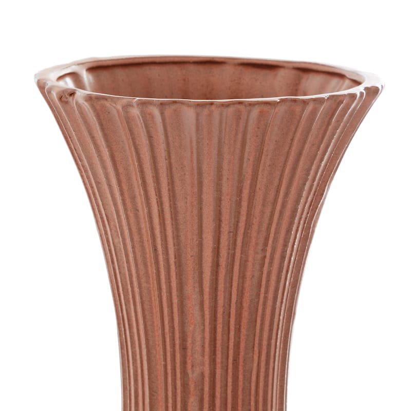 Orange Ceramic Ribbed Decorative Vase - 8 x 8 x 20