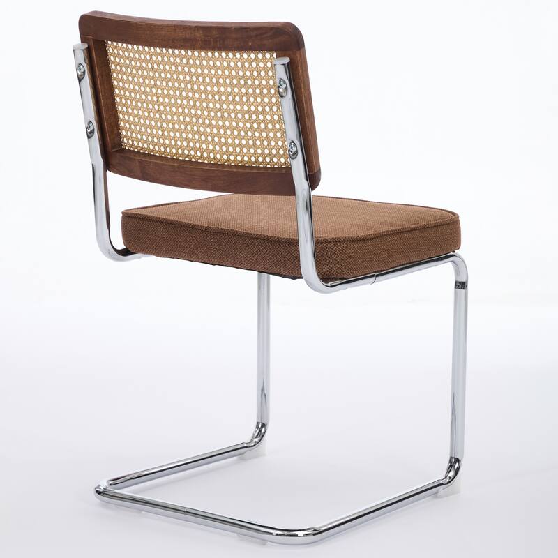 Roomfitters Mid-Century Modern Dining Chairs Set of 2, Velvet Upholstered Rattan Back Cantilever Chairs with Chrome Base