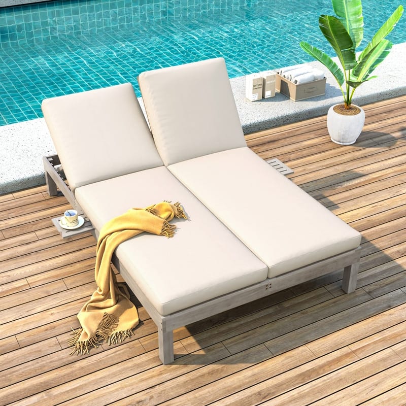 Spruce & Spring 5-Position Adjustable Backrest Double Outdoor Chaise Lounge - Grey