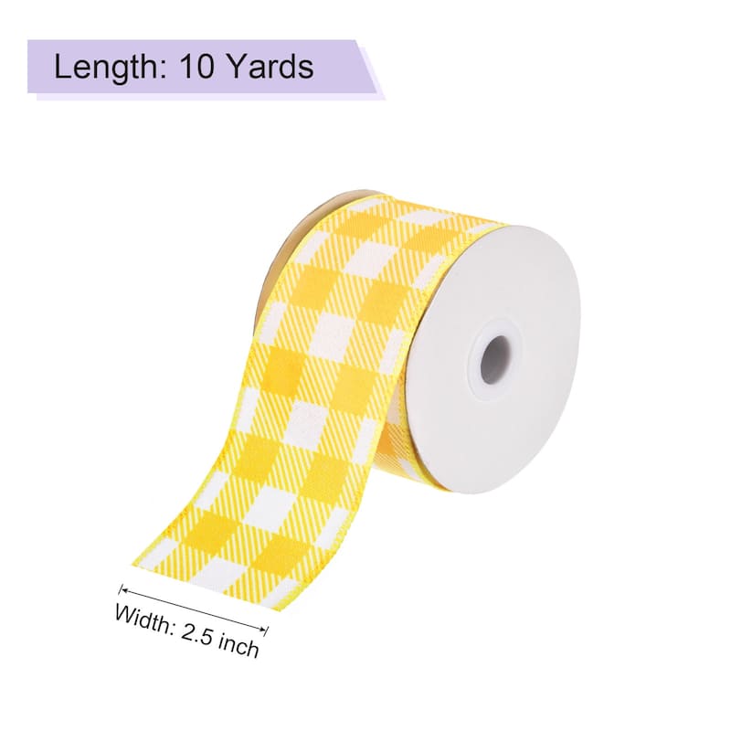 Plaid Check Ribbon, Wired Edge Gingham Ribbon for Gift Wrapping, Christmas Decoration - Bright Yellow - 2.5 Inch x 10 Yards