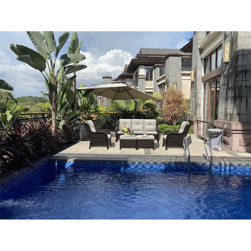 Gymojoy Outdoor Wicker Patio Sofa 3-Seat Rattan Sofa Furniture