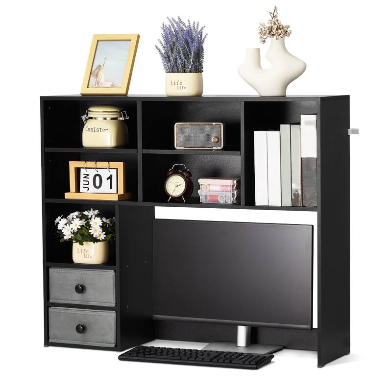 Particle Board Desktop Bookshelf Hutch, 3-Shelf Organizer and Office Storage Rack - 37.0" L x 10.0" W x 31.1" H