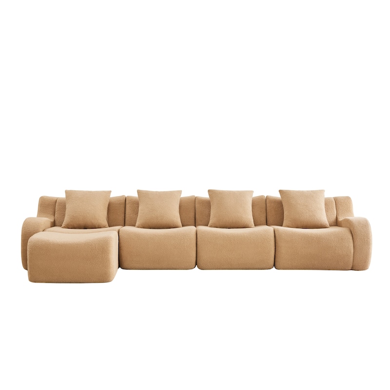 GDF Studio - Fairford L-Shaped 4-Seat Modular Sofa with Chaise & Curved Armrests