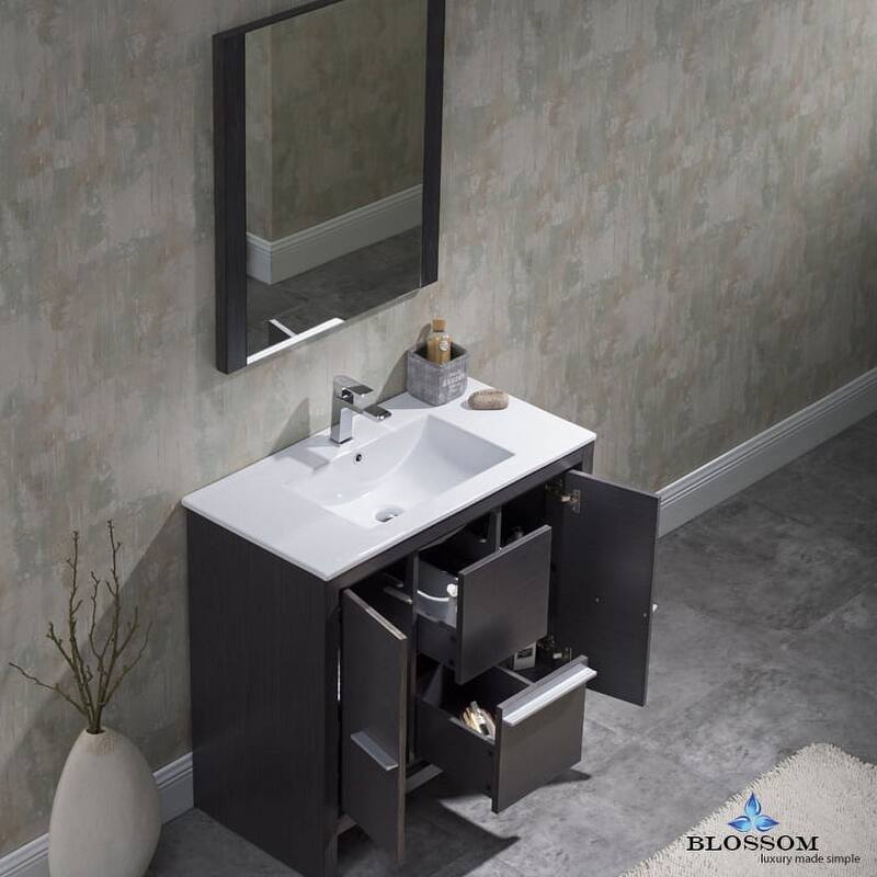 Blossom 36-Inch Bathroom Vanity with Ceramic Sink and Mirror