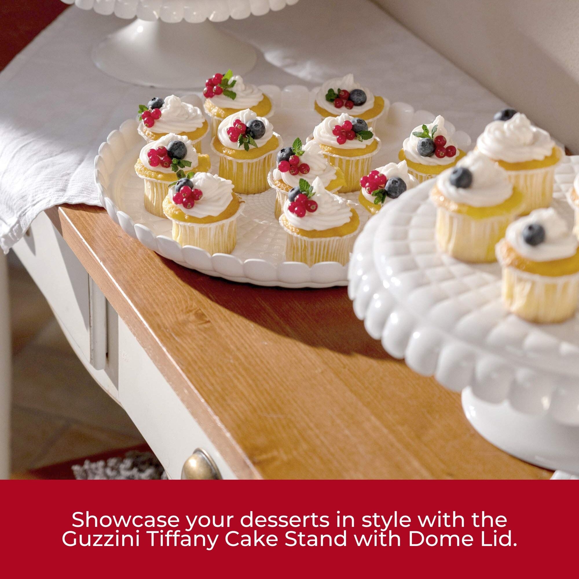 Birthday Cake Cupcake White Cake Plate With Dome GUZZINI 199401158