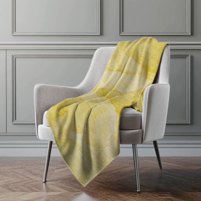 Premium Machine Washable Abstract Contemporary Sherpa Throw Blanket - Gold - 4'2" x 5'10"