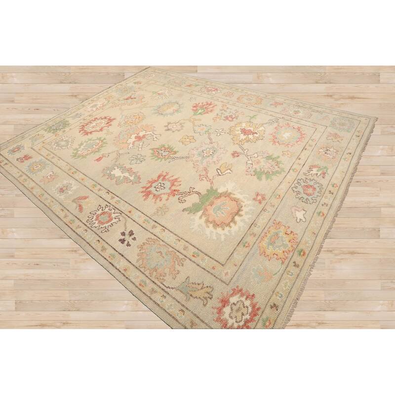 LoomBloom Beige Hand Knotted Wool Rug Arts & Crafts Oushak Style