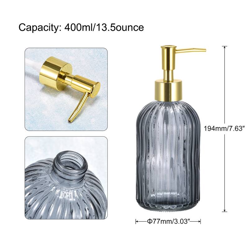 Soap Dispenser - 13.5Oz Glass Dish Hand Soap Dispenser with Golden Pump for Kitchen Bathroom - Gray