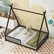 preview thumbnail 1 of 10, Metal Full Size House Platform Bed with Triangle Structure & Guardrail, Black Black
