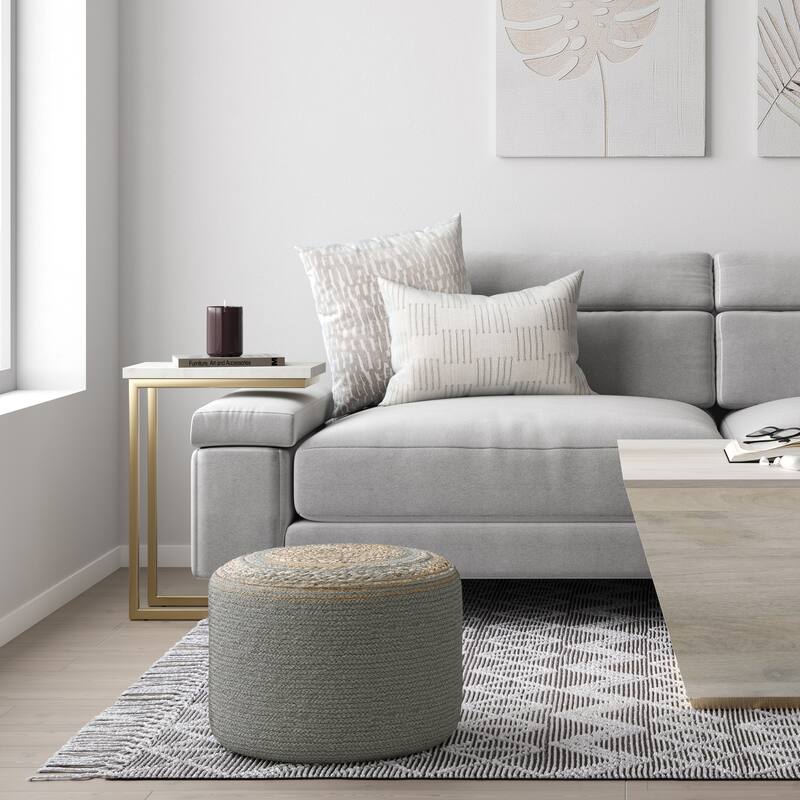 WYNDENHALL Winslet Round Braided Pouf - Dove Grey
