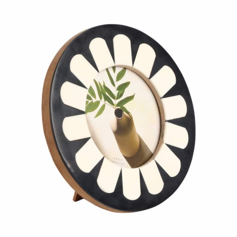 Resin Wood Photo Frame Round Petal Design for Home Office - 1" Ivory