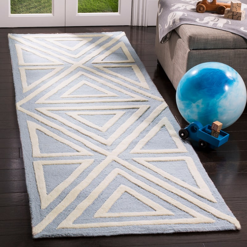 SAFAVIEH Handmade Kids Katlynn Wool Rug - 2'6" x 8' Runner - Blue/Ivory
