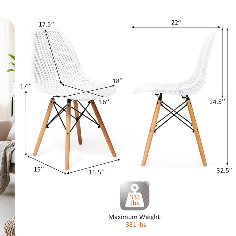 Costway Set of 4 Plastic Hollow Out Chair Mid Century Modern Wood-Leg - See details