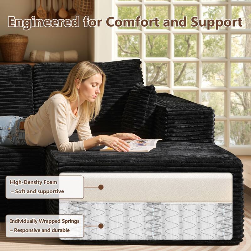 HOOOWOOO U-Shaped Plush Corduroy Modular Sectional Sofa with Chaise Lounge