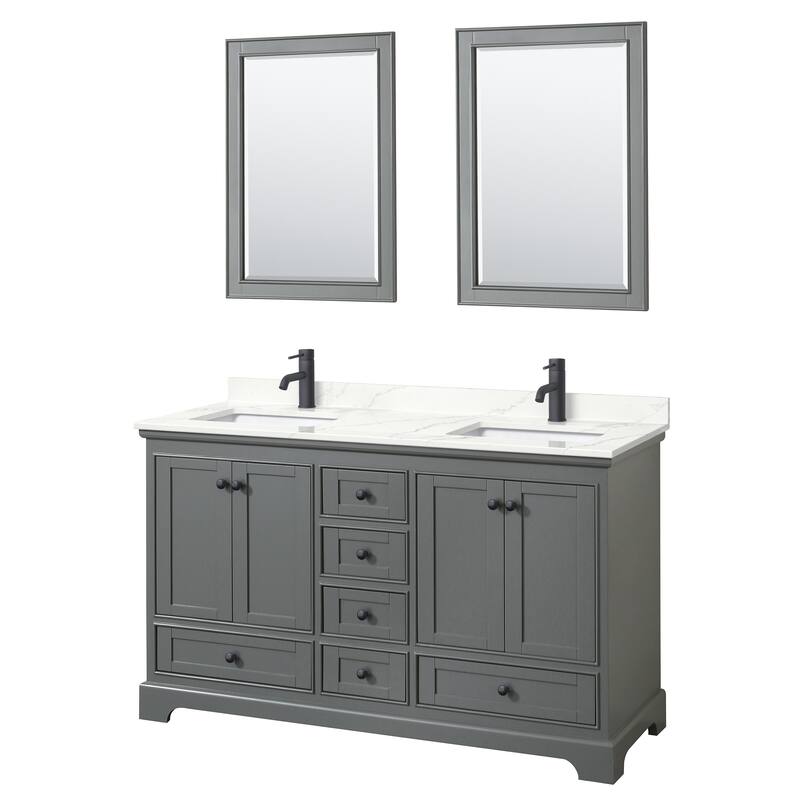 Deborah 60-inch Double Vanity, Quartz Top, 24-inch Mirrors - Dark Gray, Black Trim, Giotto Quartz Top