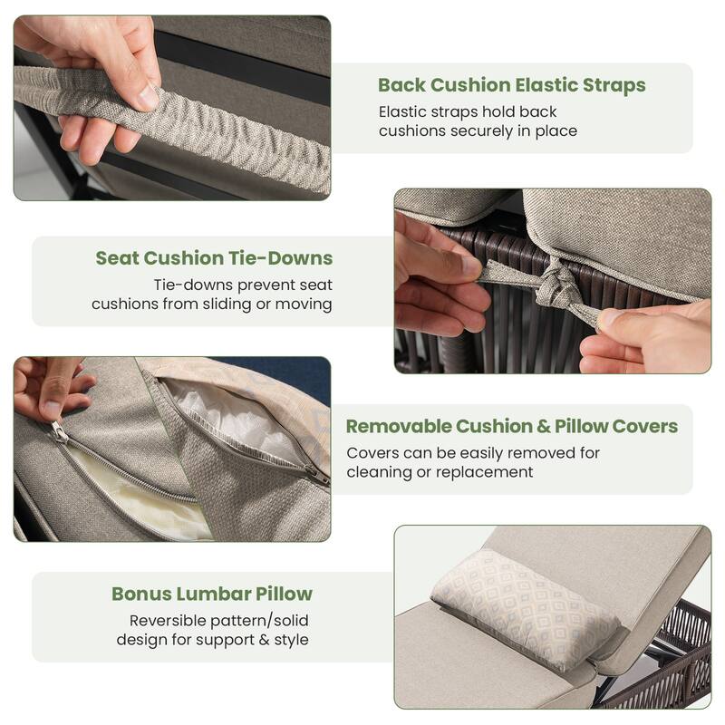 ArcoBay 6-Piece Brown Wicker Outdoor Patio Chaise Lounge with 5-Inch Thick Cushions and Side Table