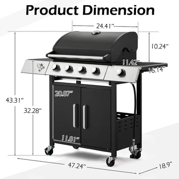 dimension image slide 1 of 3, 3-Burner Propane Grill with Side Burner, Locking Wheels, 395 Sq. In. Cooking Area, 36,000 BTU