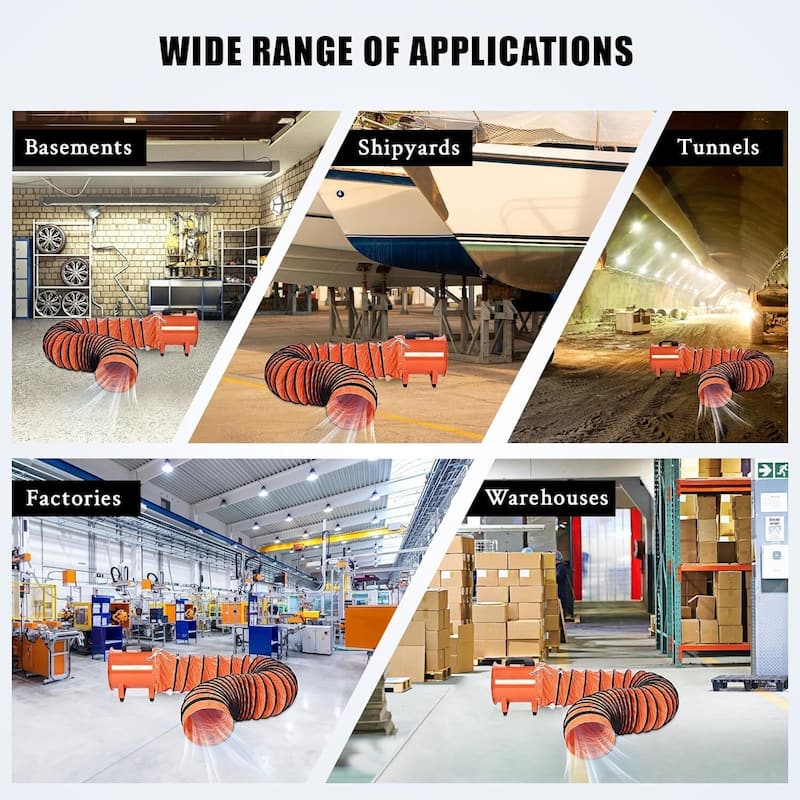 12 Inch 3500 CFM Heavy Duty Utility Blower Fan, Portable Industrial Exhaust Fan with 16.4ft Vinyl Hose