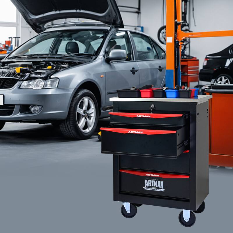 4-Drawer Rolling Tool Cart with Wheels for Garage, Workshop & Warehouse