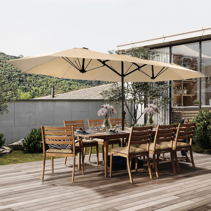 180'' x 108'' Rectangular Fiberglass Lighted Market Umbrella with Base