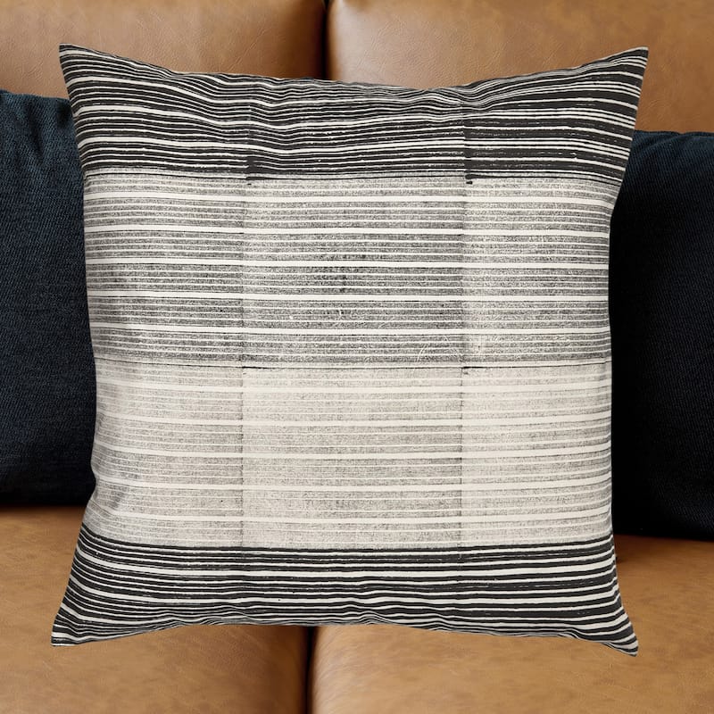 22"x22" Black and Khaki Block Print Stripe Cotton Accent Decorative Throw Pillow Poly Filled Removable Insert Square - 22 x 22