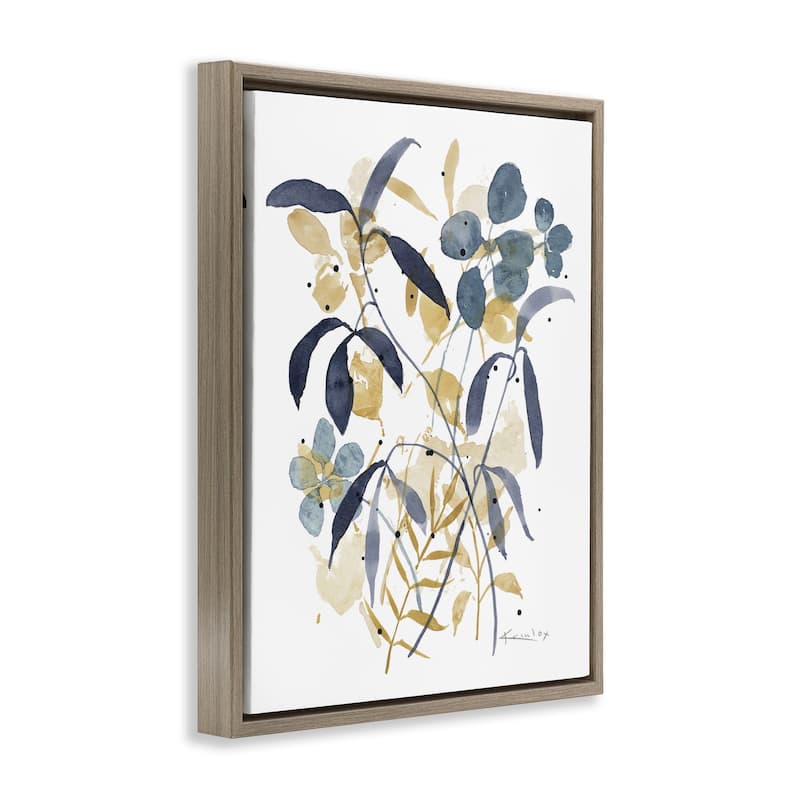 Stupell Blue & Yellow Plant Impressions Framed Floater Canvas Wall Art Design By Krinlox