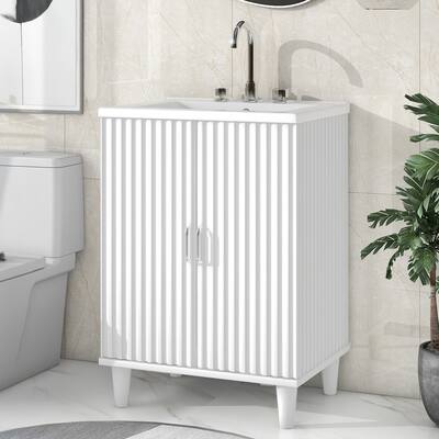 24" Bathroom Vanity with Sink, Bathroom Vanity Cabinet with Two Doors, Adjustable Shelves