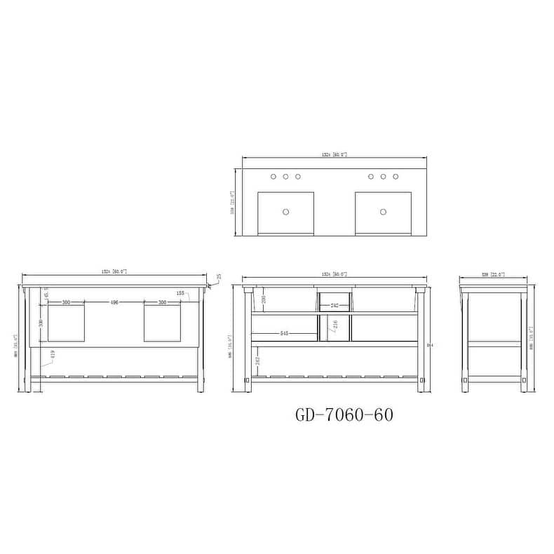 60-Inches Kendia Double Farmhouse Sink Bathroom Vanity