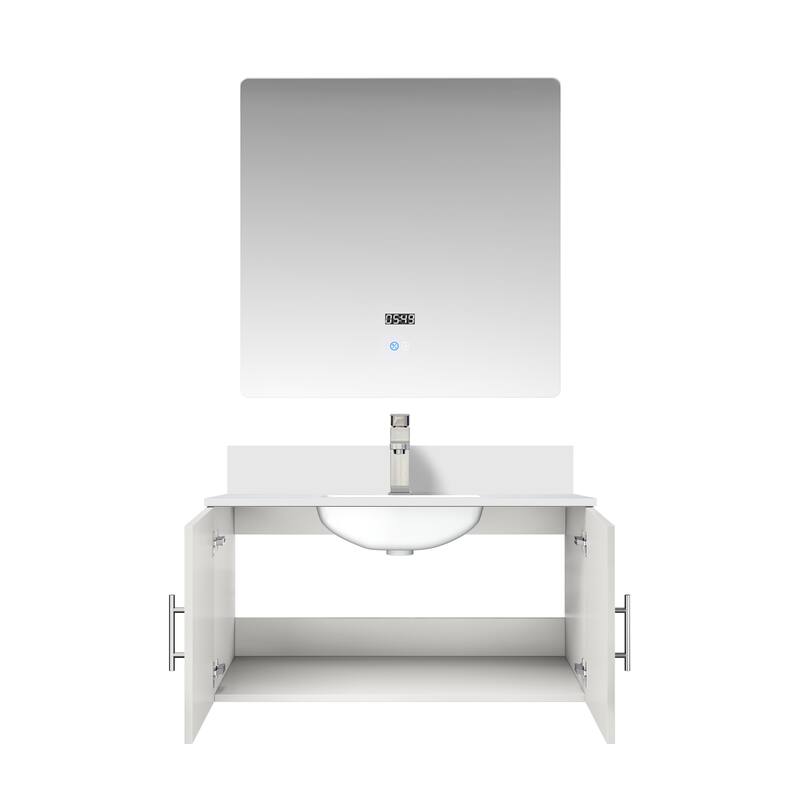 36" Bathroom Vanity with Marble Top, Stainless Steel Faucet, 36x32 Mirror Included, Scratch & Stain Resistant Surface