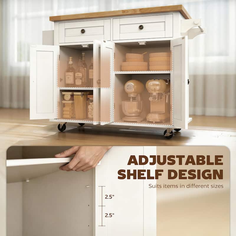 HOMCOM Rolling Kitchen Island Cart with Rubber Wood Top, Spice Rack, Towel Rack & Drawers for Dining Room