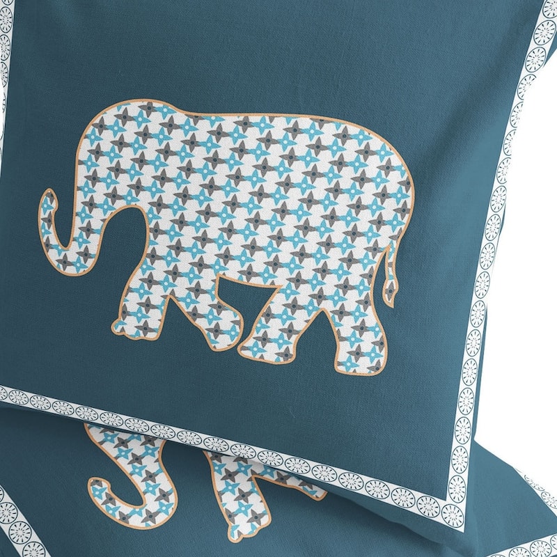 HomeRoots Set of Two 16" X 16" Blue and White Elephant Blown Seam Animal Print Indoor Outdoor Throw Pillow