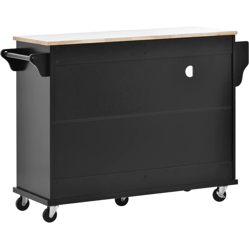 Kitchen Island Cart with Rubber Wood Top,Adjustable Shelves,2 Locking Wheels & Open Storage Compartments,50-inch Buffet Server