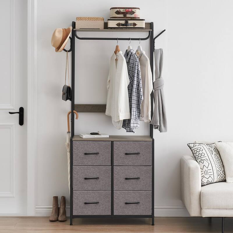 Clothes Rack Storage Organizer with 4 Drawers and Wooden Top Garment Rack