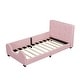 preview thumbnail 21 of 28, Twin Size Upholstered Platform Bed with Guardrail, Faux Leather Bed Frame with Headboard and Footboard, Sofa Bed Frame
