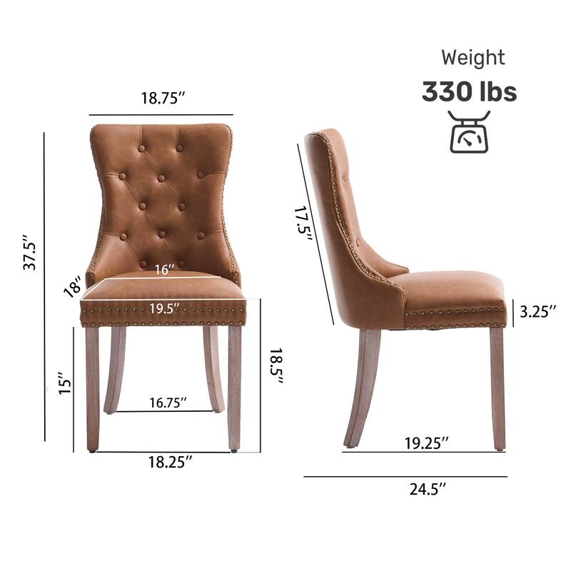Faux Leather Dining Chairs with Nailhead Trim and Button Tufted Back (Set of 2).
