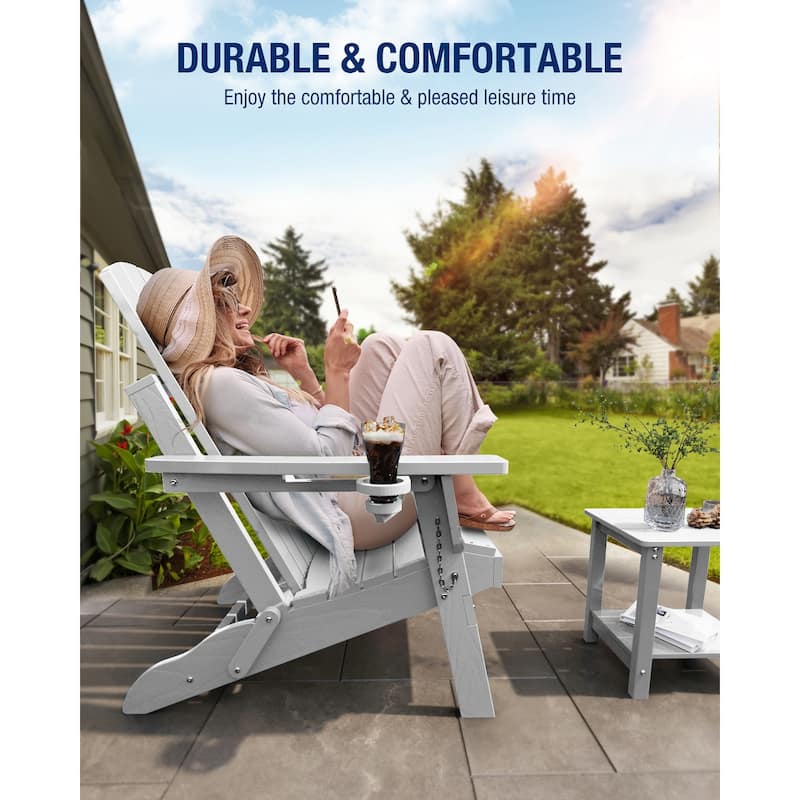 WINSOON All Weather HDPE Outdoor Folding Adirondack Chair With Cup Holder