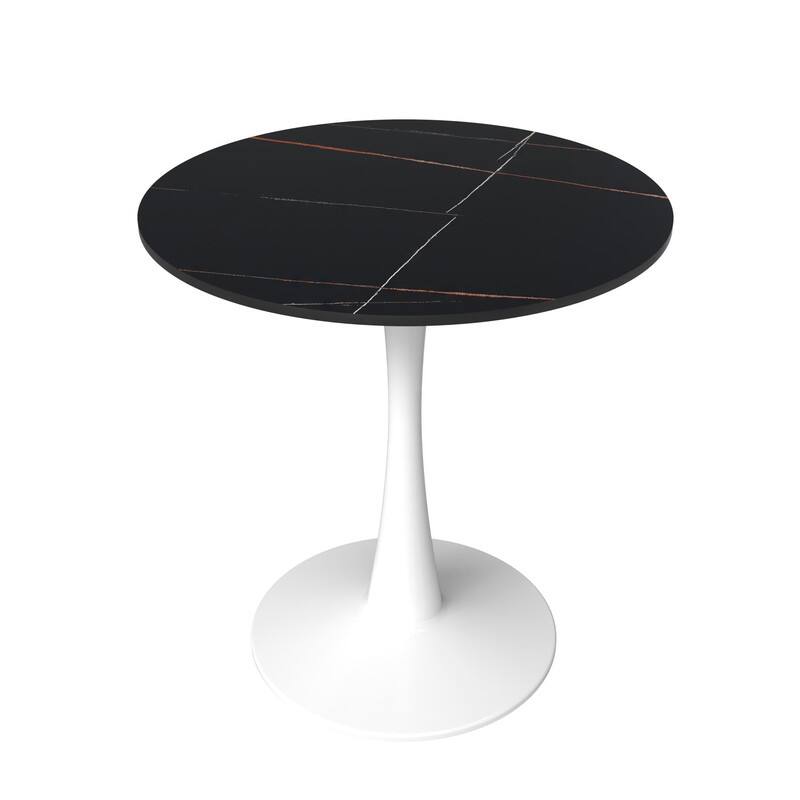 Bristol Modern Round Pedestal Dining Table with Scratch-Resistant Sintered Stone Top and Steel Base, Seats of 2-4 - Black