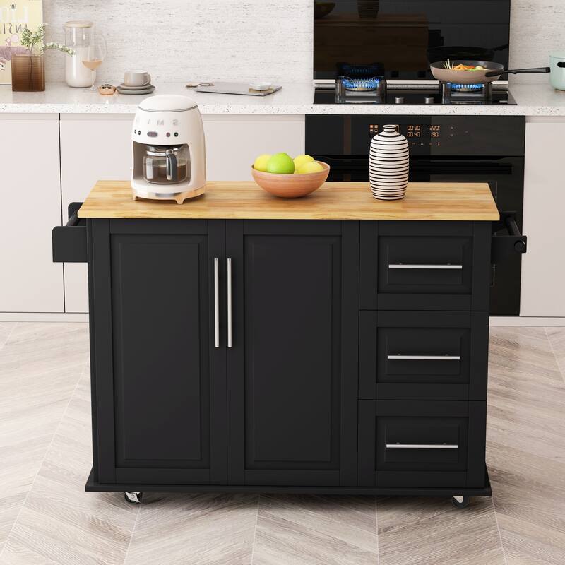 Kitchen Island Cart with 2 Door Cabinet and Three Drawers