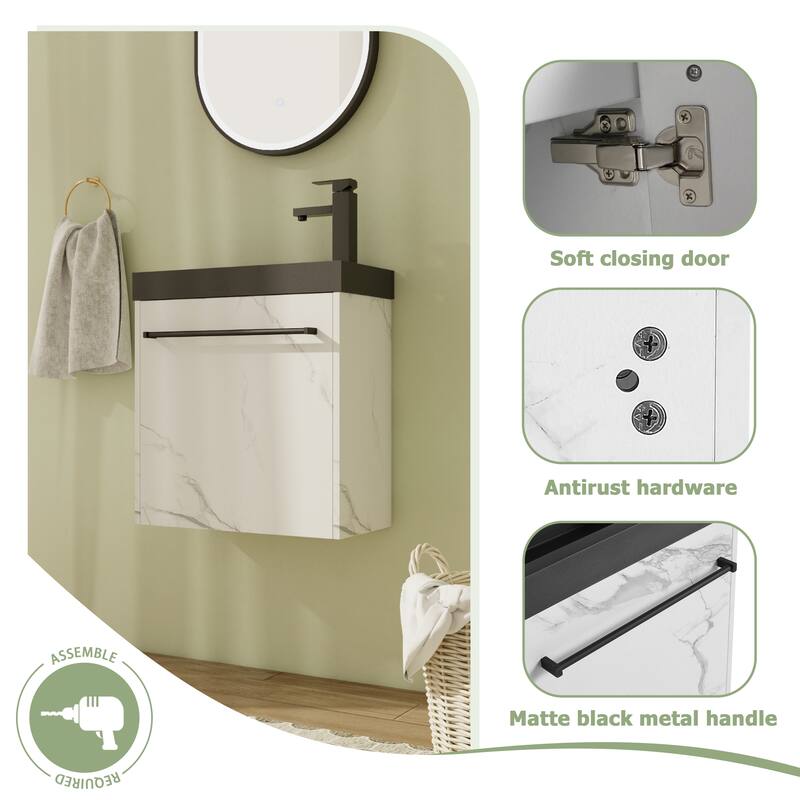 20" Floating Bathroom Vanity with Sink, Mini Wall Mounted Bathroom Vanity with Soft Close Door