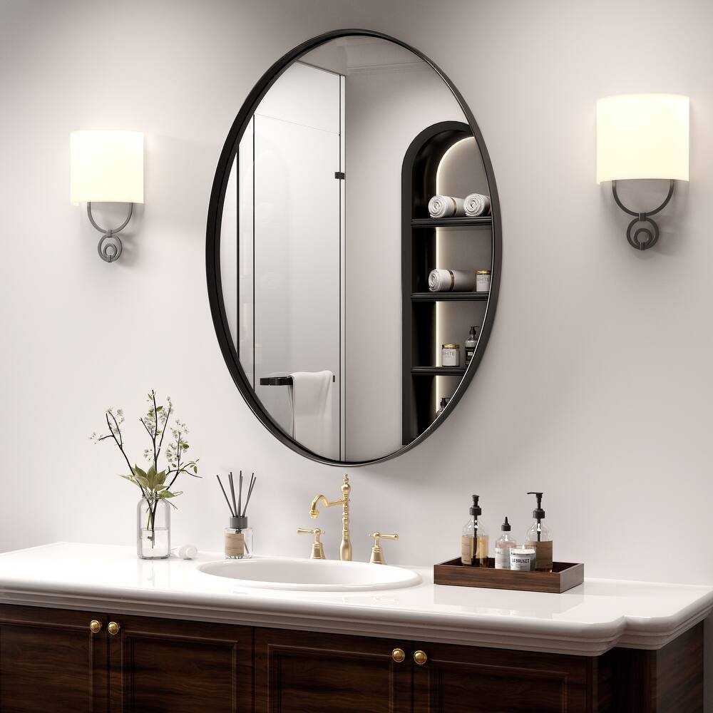 Modern Stainless Steel Frame Oval Wall Mirror