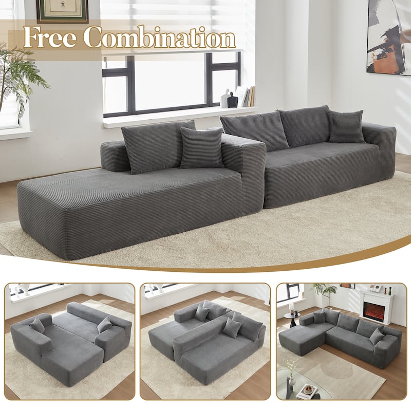 HOOOWOOO Modern L-Shaped Sectional Sofa Corduroy Upholstery Couch with Pillows