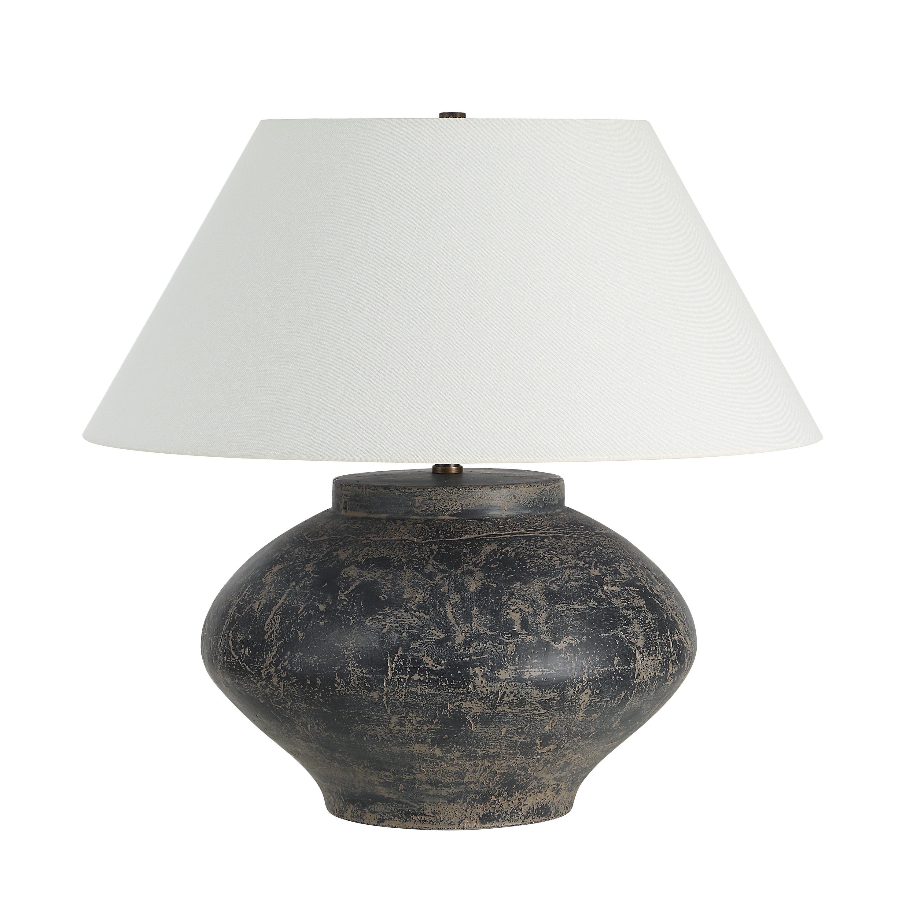 Renwil Patina 20.5" Tall Distressed Charcoal & Beige Ceramic Table Lamp with Tapered Linen Shade