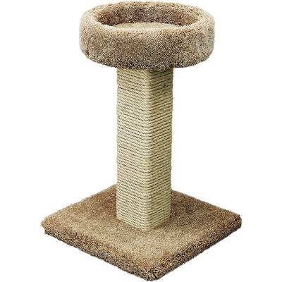 Solid Wood Large Cat Scratching Post with Thick Sisal Rope Wrapped Column and Plush Carpet Top Perch for Lounging Cats