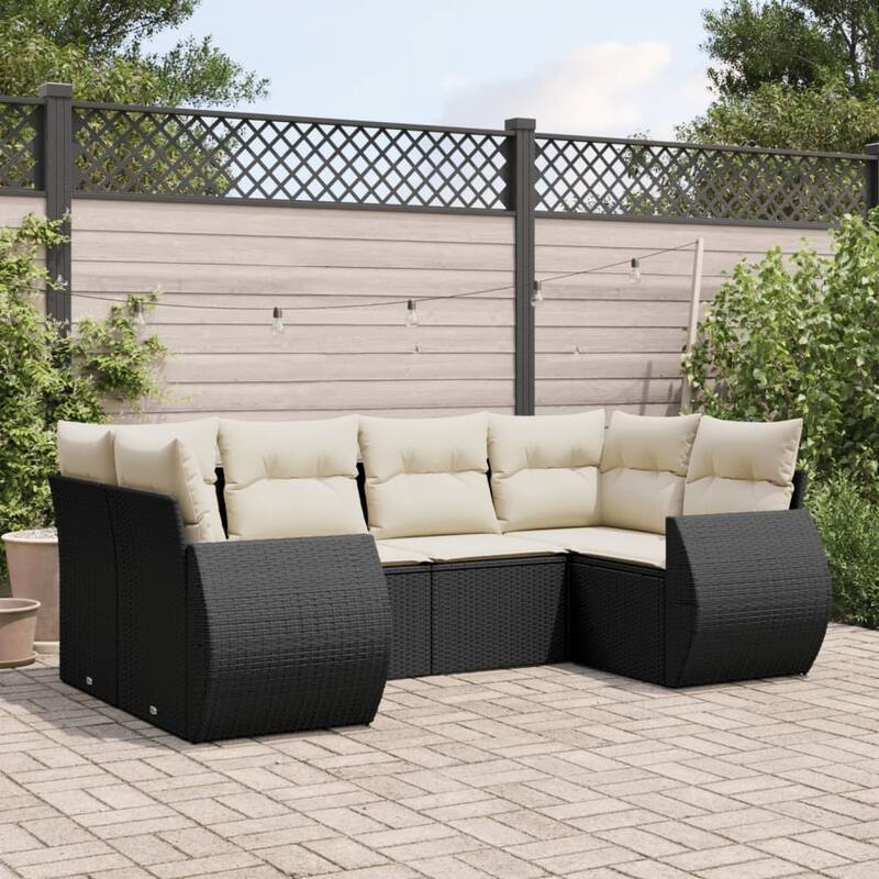 vidaXL Patio Sofa Set with Cushions Outdoor Furniture 6 Piece Poly Rattan - 24.4 x 28.0 x 27.2 - Black and cream