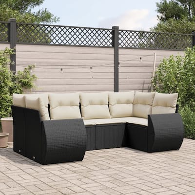 vidaXL Patio Sofa Set with Cushions Outdoor Furniture 6 Piece Poly Rattan - 24.4 x 28.0 x 27.2