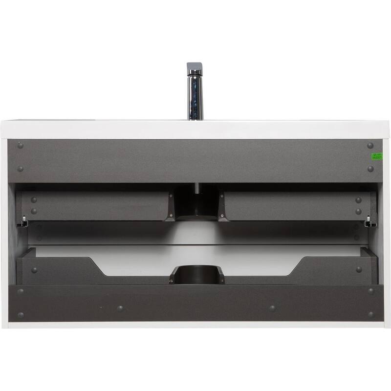ABRUZZO 42" Floating Single Bathroom Vanity Wall-Mounted with Integrated Resin Top Basin 2 Soft Close Drawers Full Assembly