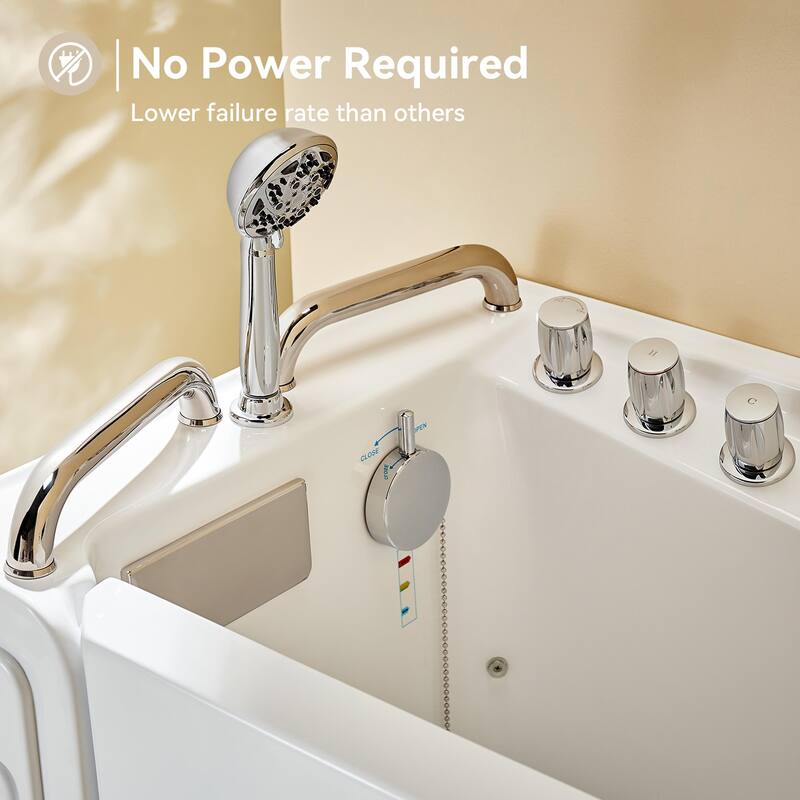 HOROW 52.5 x 26.5 Inch Left Drain Quick Fill Walk In Soaking Bathtub in White with Chrome Trim - White